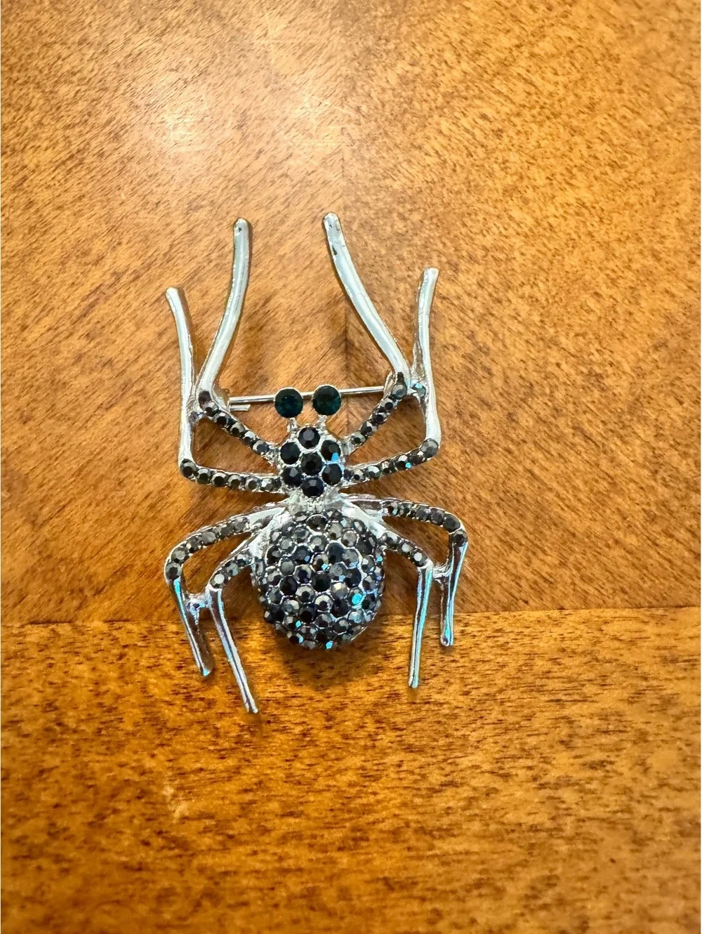 Silver Tone Spider Brooch with Black Rhinestones 308